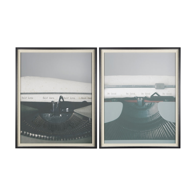 Typewriter Notes Care Hand Embelished Textured Framed Art Print Matted under Glass, Typewriter Notes Care