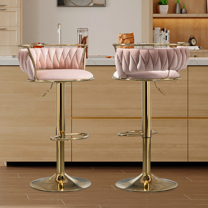 Christal Swivel Upholstered Adjustable Height Counter Stool, Pink, Gold