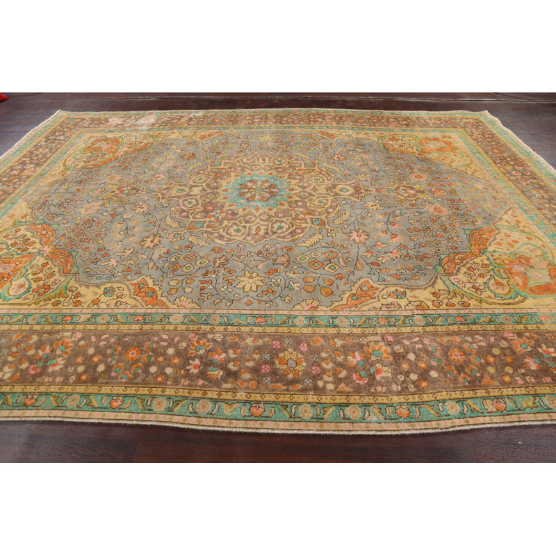 Tapis floral motif persan Tabriz noué à la main 10 x 12