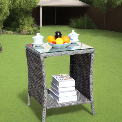 Table basse pour terrasse en verre trempé gris, 19,71 x 19,71 x 21 po, avec protection contre l'eau et l'assemblage, transparent avec cadre, requis