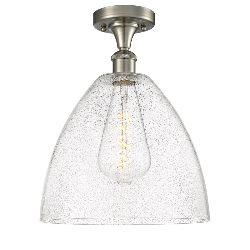 Aloisa Glass Semi Flush Mount, 14.75" H x 12" W x 12" D, Brushed Satin Nickel
