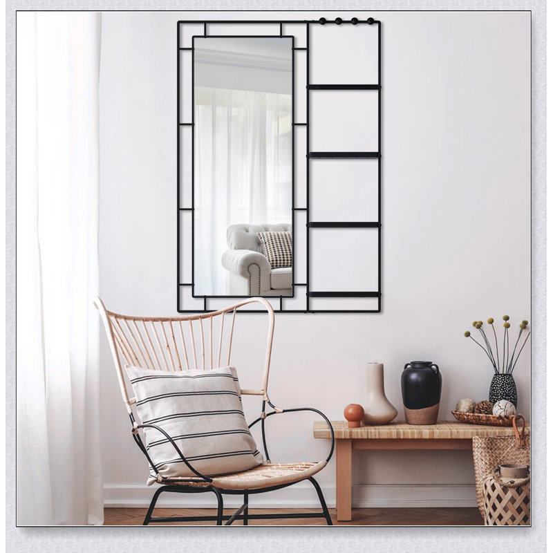 Miroir de meuble-lavabo moderne 30 po x 44 po avec tablette multifonctionnelle, grand miroir de salle de bain, miroir de décoration à cadre noir, convient pour la salle de bain, le salon, la chambre à coucher