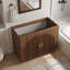 Meuble-lavabo autoportant 36 po avec comptoir en pierre frittée, meuble-lavabo cannelé en noyer avec poignées demi-lune dorées et rangement réglable - pas de lavabo