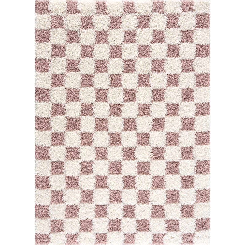 Atiran Checkered Shag Pink Area Rug, Rectangle 7'10" x 10'3"