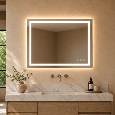Frameless LED Bathroom Mirror With 3 Colour Temperature And Anti-Fog, Backlit & Front Lit Vanity Mirror With Memory Function
