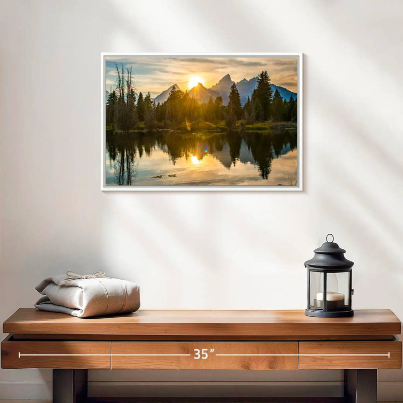 Coucher de soleil spectaculaire sur Grand Teton, Cadre flottant blanc, 19 po x 13 po