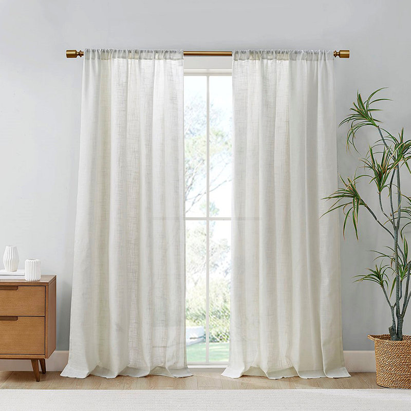 Linen Blend Light Filtering Curtain Panel Pair(2 Pcs Window Panels), White