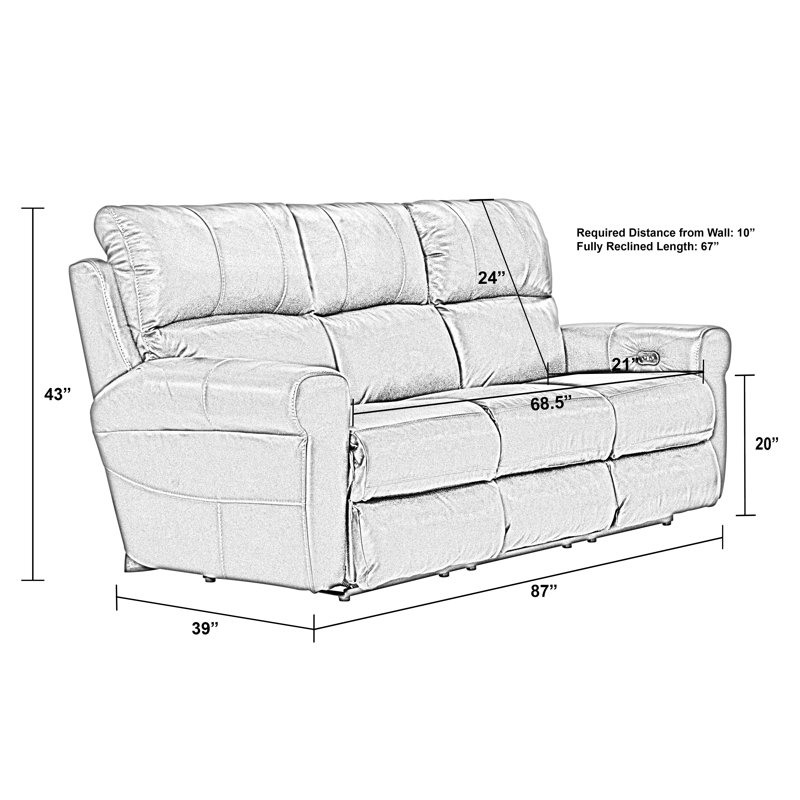 Nicey 87" Top Grain Italian Leather Match Power Reclining Sofa, Putty Leather Match