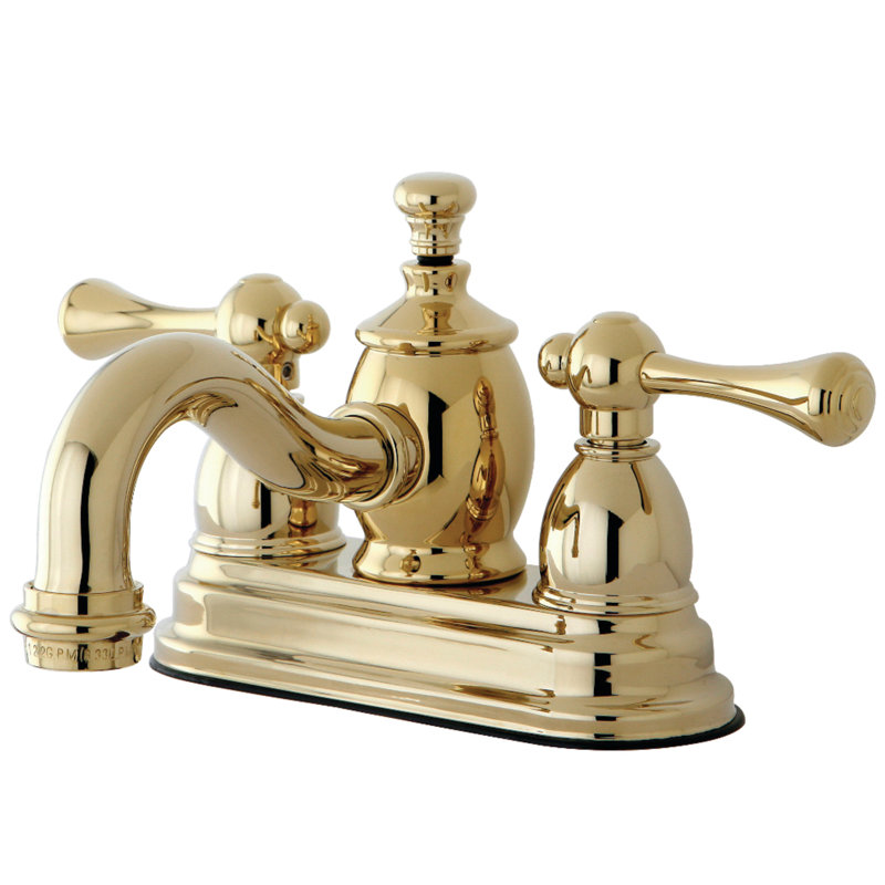 Kingston Brass Vintage Two-Handle 3-Hole Deck Mount 4" Centerset Bathroom Faucet with Brass Pop-Up, Polished Brass