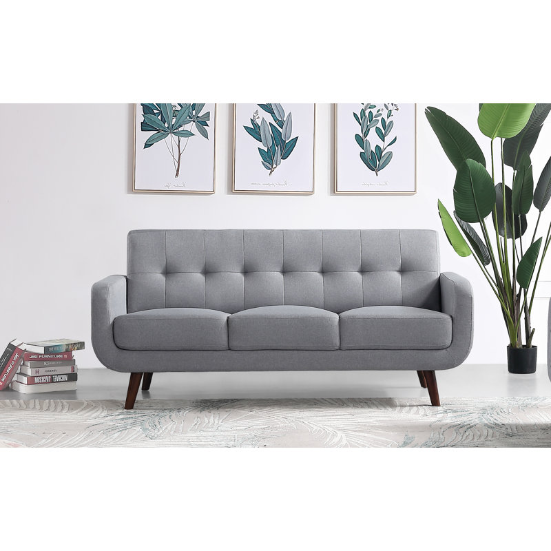 Canapé à accoudoirs carrés 71 po Hepburn, 100 % polyester gris clair, Bois brun foncé