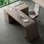 Bureau en bois manufacturé en L gris et brun noisette avec bureau à 3 tiroirs-869845009-869845010
