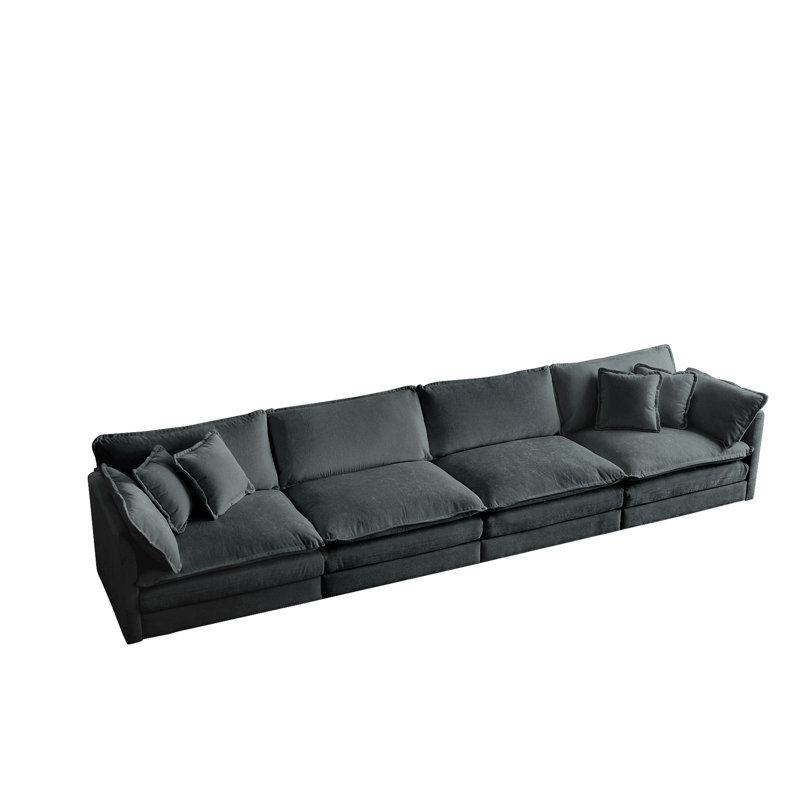 Modulaire 4 avec assise en chenille haute et cadre en bois gris