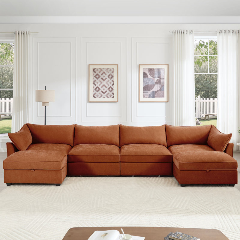Canapé modulaire en chenille, H 31,4 po x l 146,4 po x P 56,6 po, Chenille blé