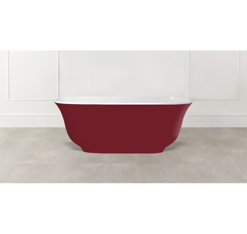 Amiata Painted 64-3/4" x 31-1/2" Freestanding Soaking Bathtub in Volcanic Limestone with Overflow Hole, Yellow Gray