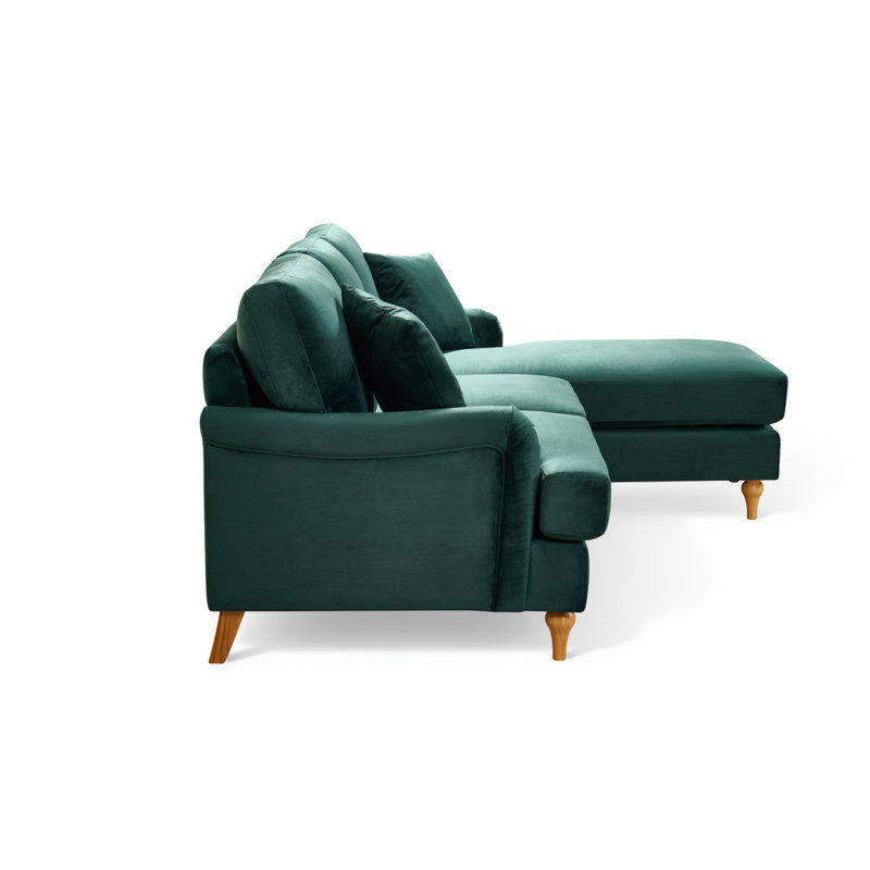 Hamilton 3 Seater Corner Sofa, Velvet - Green, Right Hand Facing