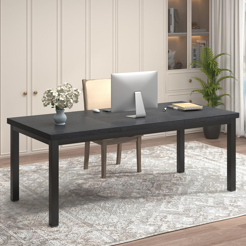 Grand bureau d'ordinateur, bureau d'ordinateur de jeu avec un design moderne, bureau d'ordinateur de bureau., Noir