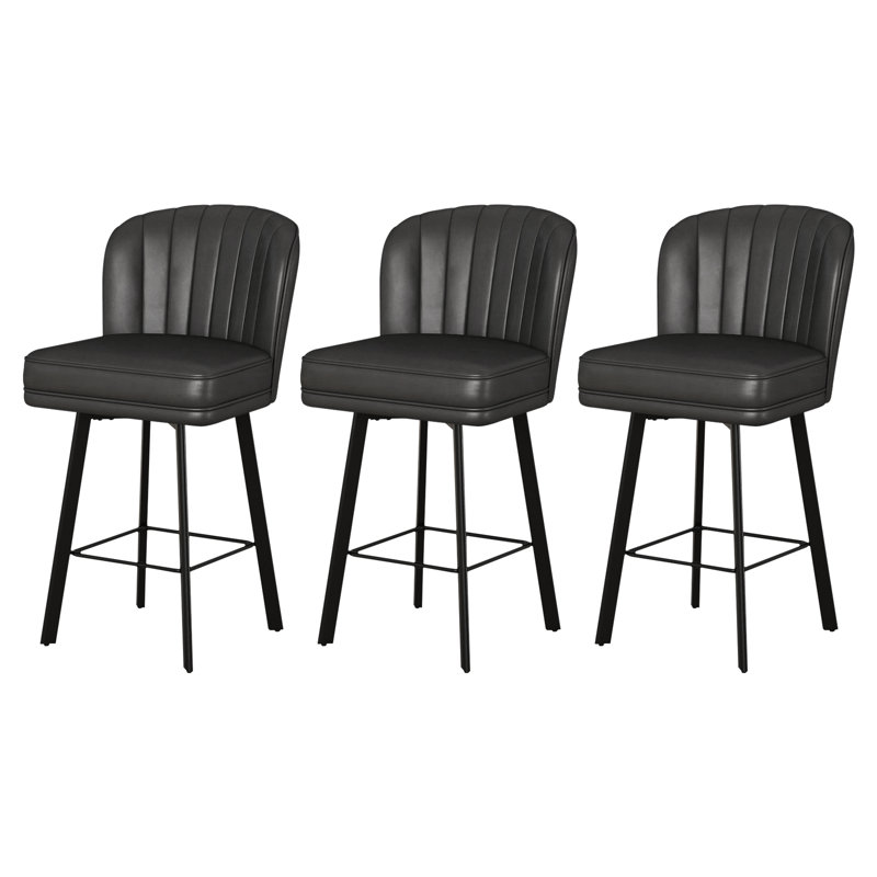 26" Swivel Counter Height Bar Stools With Backs For Kitchen Island, Black, 3, Counter Stool (26” Seat Height)