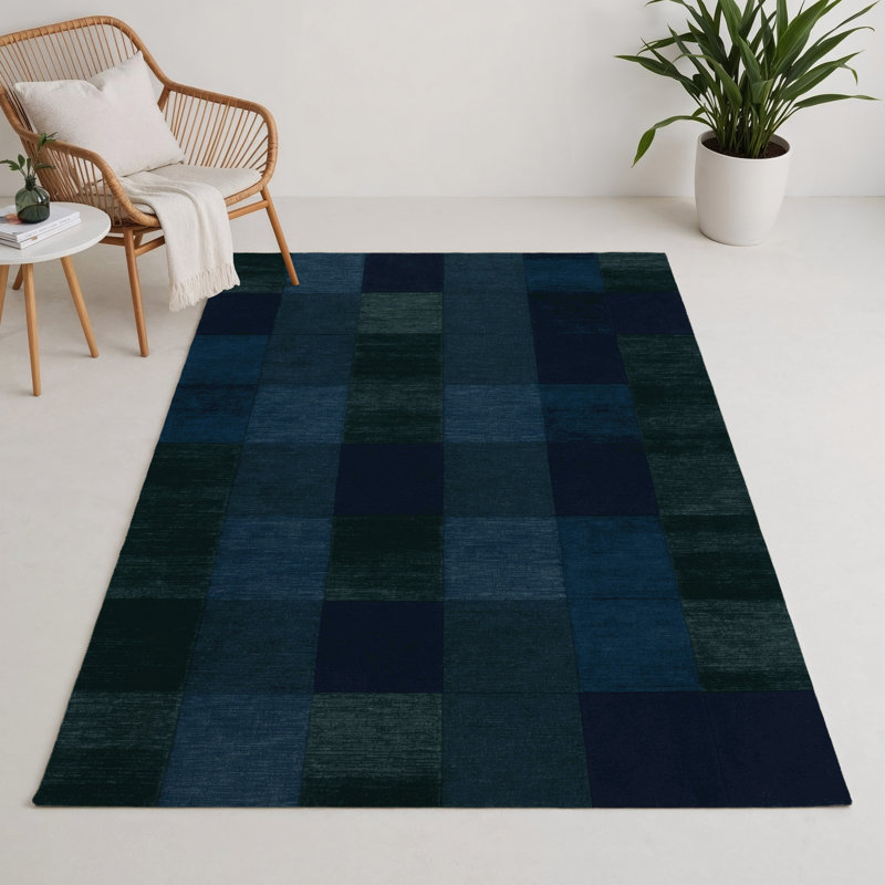 Tapis d'intérieur et d'extérieur à carreaux bleu, Rectangulaire 3 pi x 5 pi