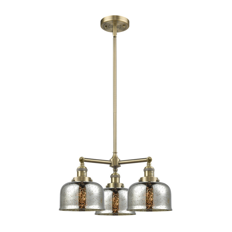 Lustre classique / traditionnel à 3 lumières Arakel, Argent mercuré plaqué, Laiton antique, Ampoule DEL rétro de 3,5 watts