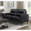 Cuir noir avec coussins en mousse à haute densité, structure en bois massif et en contreplaqué, largeur du produit de 34,5 po, accoudoirs à grain supérieur noir, pieds à finition brune, hauteur du siège de 18 po, style moderne polyvalent