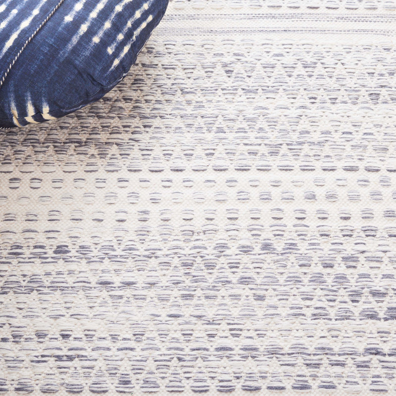 Kilim Hand Woven Wool/Cotton Geometric Rug in Ivory/Dark Gray, Rectangle 5' x 8'