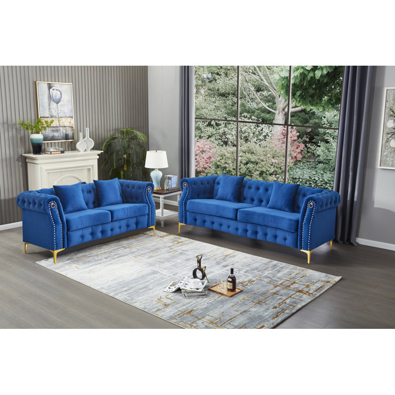 Frotten 2 - Piece Velvet Living Room Set, Blue