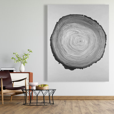 Bûche de bois ronde en niveaux de gris | Décoration de chambre à coucher en toile noire