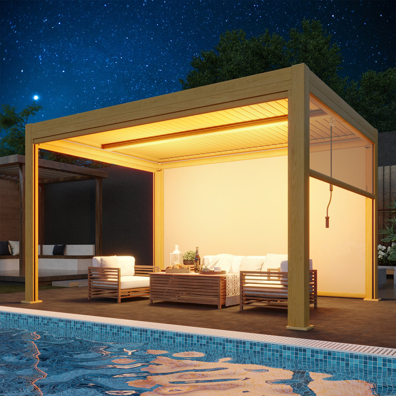 Pergola extérieure à persiennes l 10 pi x P 13 pi - Toit ajustable, cadre en aluminium, protection contre le soleil et la pluie - Pergola de patio