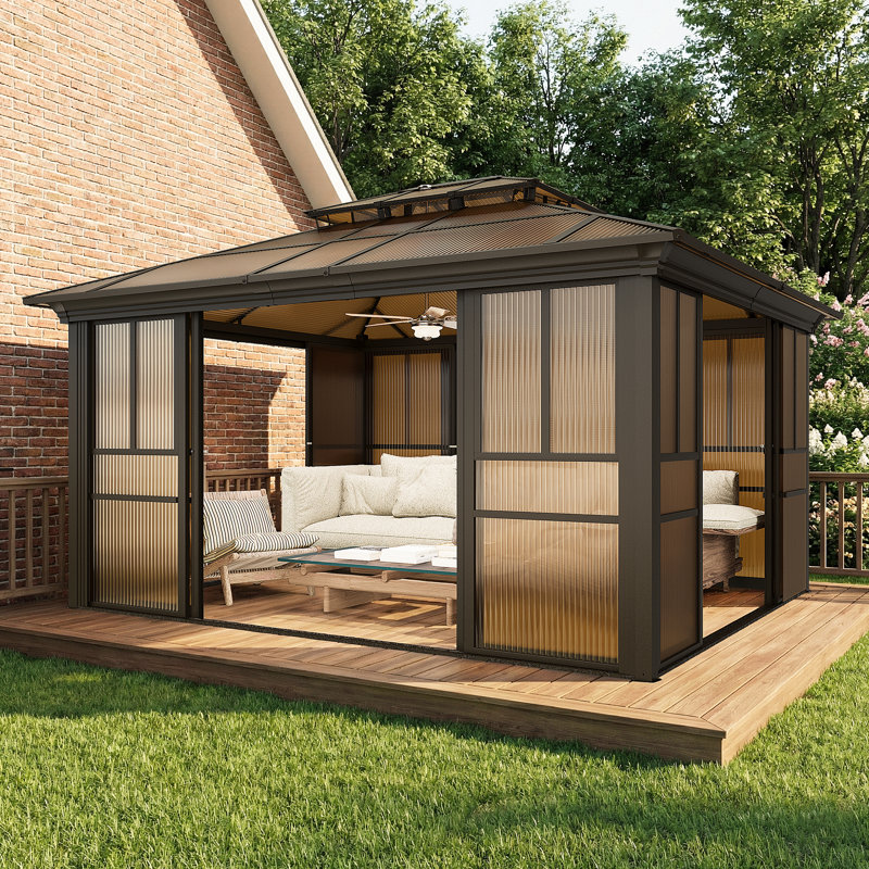 12 X 14 Ft Sunroom Kit,  All-Weather Solarium Gazebo With Detachable Windows & Lockable Door, 114" H x 168" W x 144" D