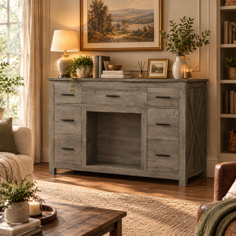 Vannesa Farmhouse Wooden 7 Drawers Dresser