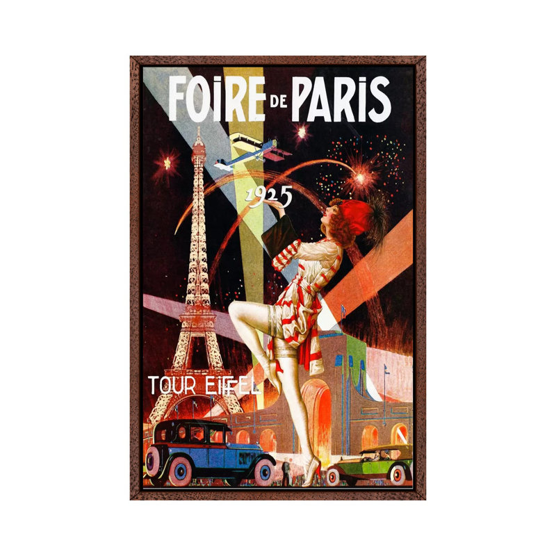 Foire De Paris - Print on Canvas, Classic Brown Wood Framed, 101.6 cm H x 66.04 cm W