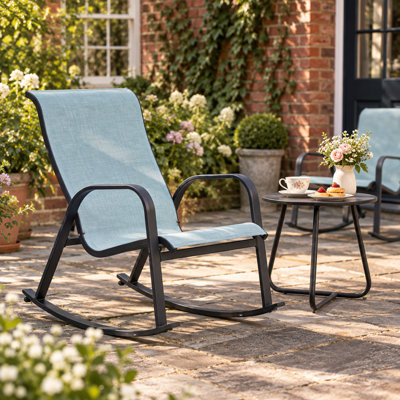 2-Person Outdoor Metal Rocking Chair Set with Side Table