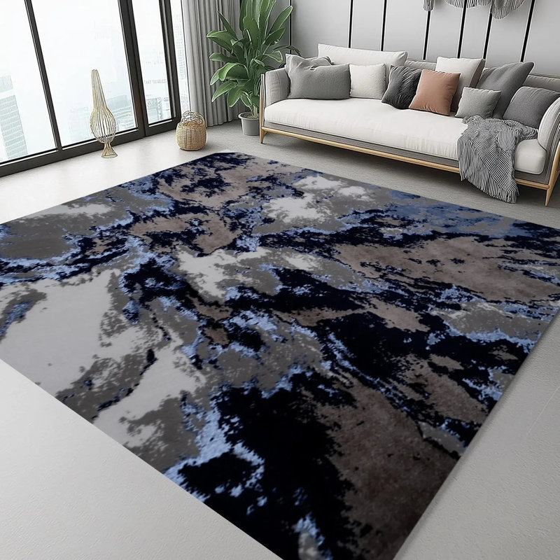 Abstract Area Rug, Rectangle 60 x 110 cm, Navy