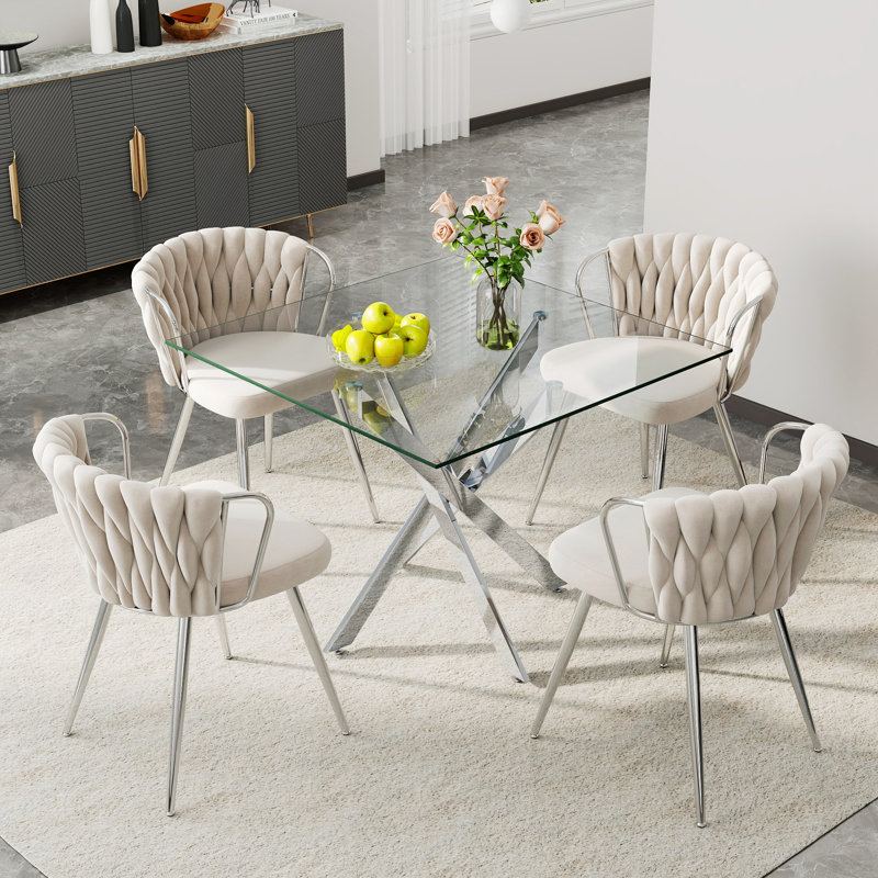 Ensemble de table de salle à manger 36 po, Beige, 5 pièces: table, 4 chaises