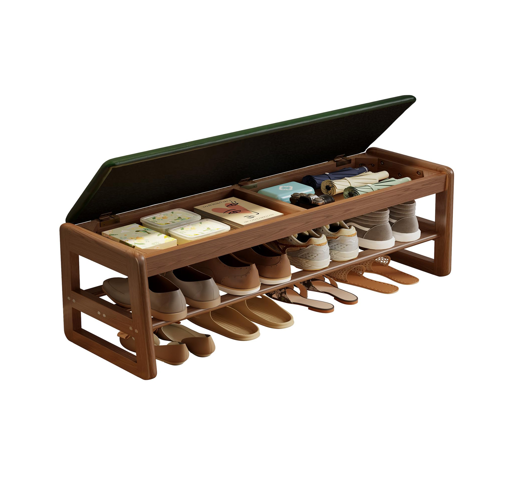 Hokku Designs Shoe Rack Bench with Leather Cushion,2 Tiers Shoe Bench ...