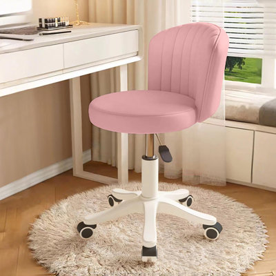 Chaise de coiffeuse ronde sans accoudoirs, pivotante et réglable en hauteur, en cuir PU rose, idéale pour un travail de type spa.