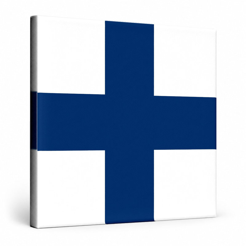 Drapeau finlandais sur toile - Croix nordique, H 16 po x l 16 po