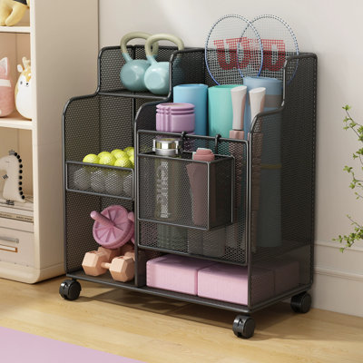 Yoga Mat Storage Basket, Wheeled Sports Equipment Storage Rack, Household Badminton Sundries Storage Rack.