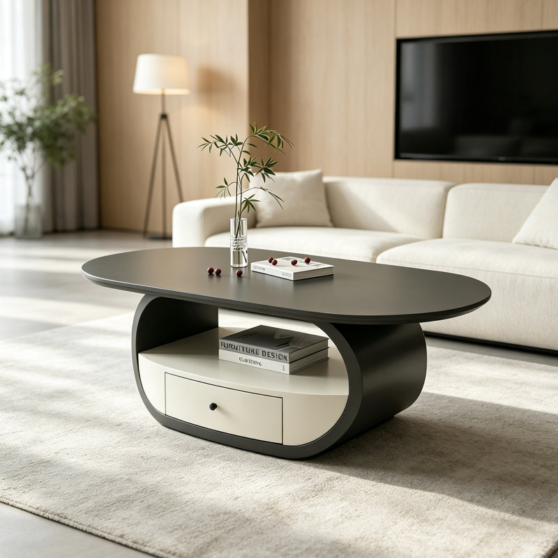 Table basse luxueuse et légère avec tiroir et tablette ouverte, Noir / blanc