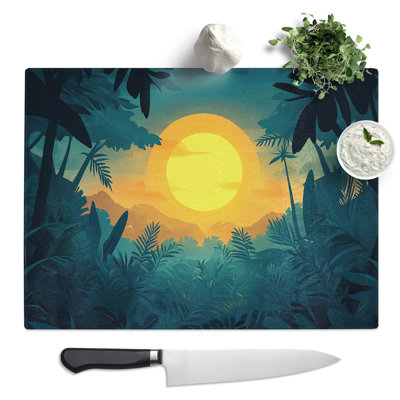 Jungle Sunset  Glass Chopping Board