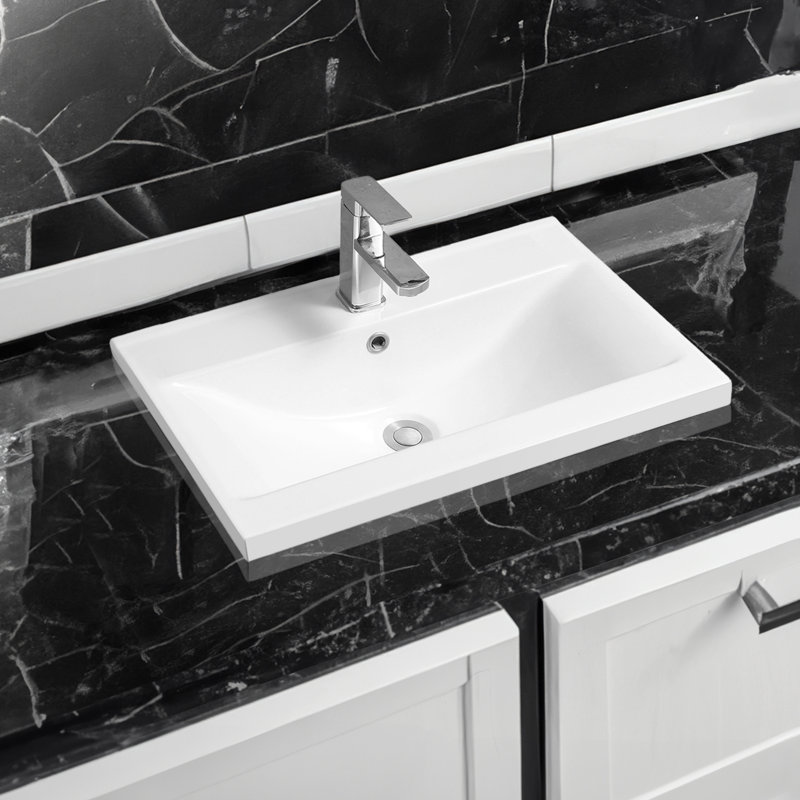 5004 Ceramic Mid-Edge Inset Basin with Dipped Bowl, 18cm H x 61cm W x 39cm D
