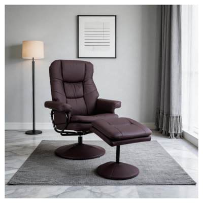 Fauteuil inclinable pivotant moderne en similicuir avec repose-pieds - Fauteuil ergonomique à dossier poussoir pour le salon et la chambre à coucher
