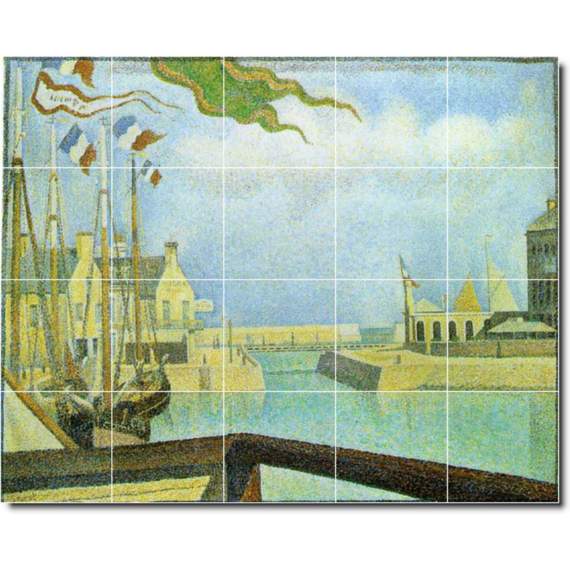 Carrelage mural décoratif en céramique 30 po x 24 po 6 po x 6 po, Peinture au bord de l'eau par Georges Seurat W0832