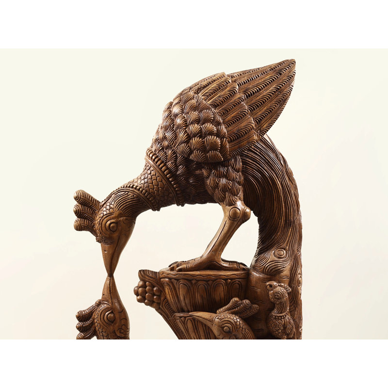 Statue paon en bois avec bébé Cristyl