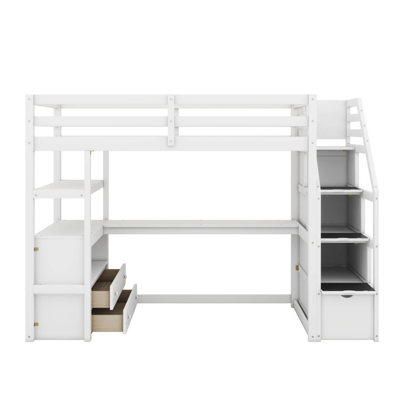 Hilderbran Kids Twin Loft Bed with Drawers, White