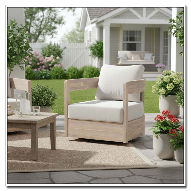 Fauteuil club d'extérieur pivotant en bois, Blanc clair