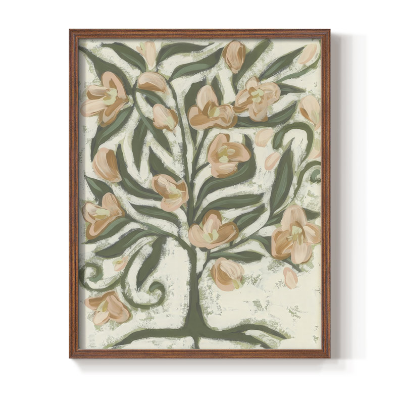 «Folk Peach Blossoms II», reproduction encadrée - bois massif, H 15 po x l 12 po, Noyer