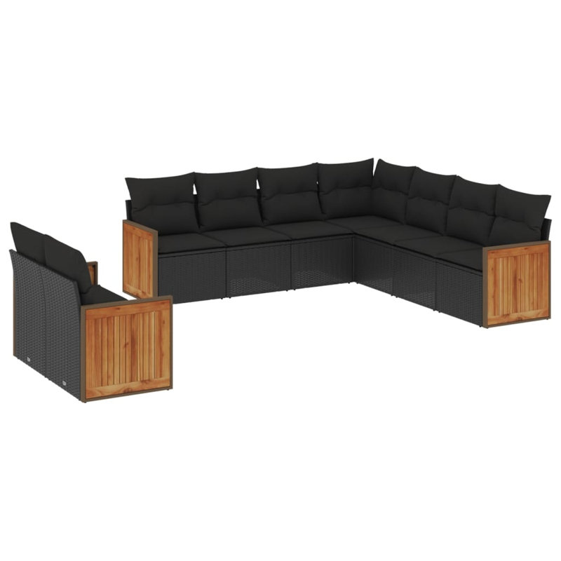  Ensemble de canapé de jardin en rotin noir