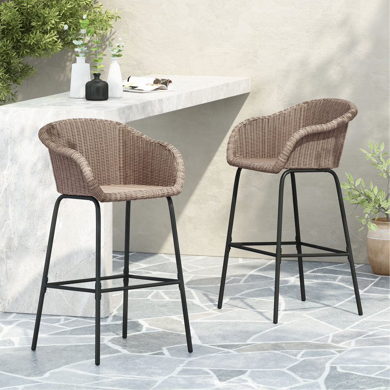 Tabouret de bar d'extérieur en osier en métal Ladd, ensemble de 2
