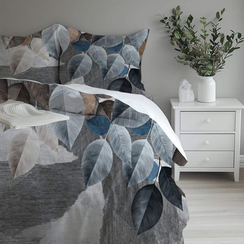 Microfiber Comforter Set, Twin Comforter + 2 Standard Shams, Gray/Blue Floral